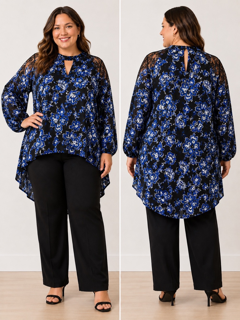 Cato’s Floral Lace Long Sleeve Hi-Low Blouse